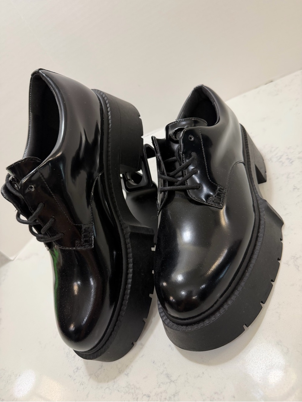 Coach Black Patent Lace-Up Platform Lug Heel Shoes - Picture 5 of 11